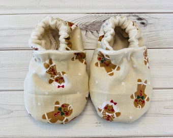 Gingerbread baby shoes, Christmas booties, gender neutral baby gift, holiday baby outfit, toddler slippers, baby moccasins, gender neutral