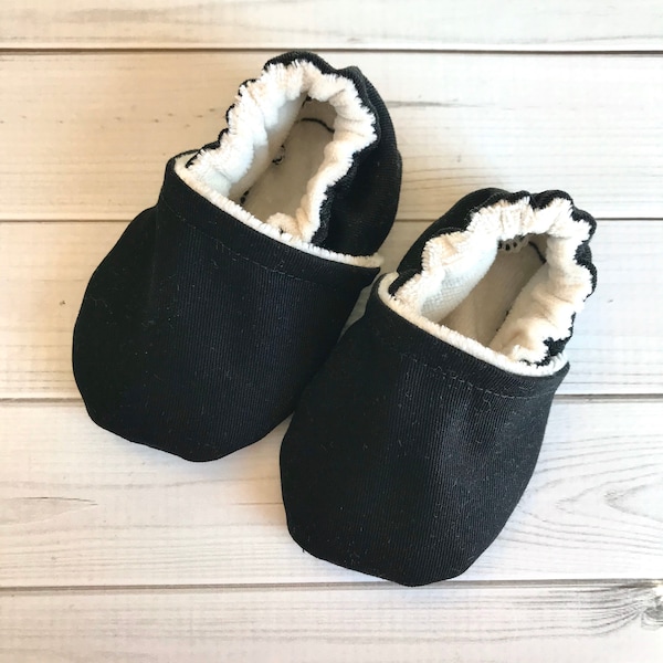 Black baby shoes, crib booties, special occasion natural bamboo, gender neutral custom size preemie, newborn, 0,3,6,9,12,18, 24 months,