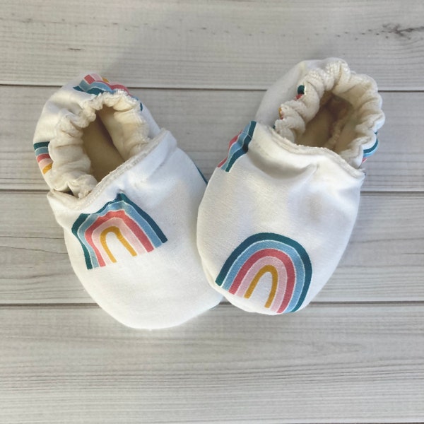 Rainbow baby shoes, boho rainbow moccasins, crib shoes, baby booties, baby shower gift, coming home outfit, toddler slippers