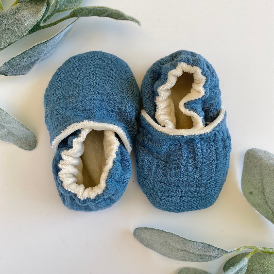 Blue Baby Boy Shoes, Bubble Gauze Crib Booties, Baby Shower Gift ...