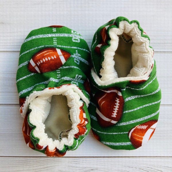 Football baby shoes, football moccasins, sport booties, football baby outfit, coming home outfit, baby shower gift, toddler slippers