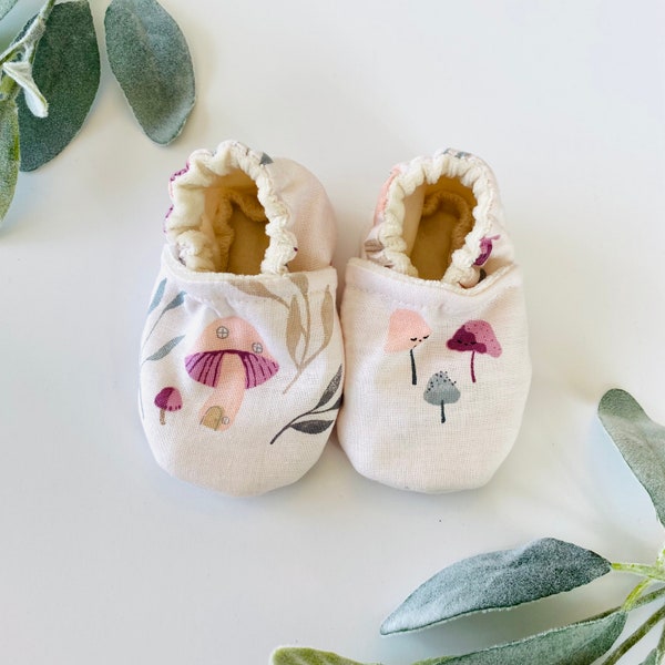 BABY SHOES ~ Mushroom Moccasin ~ Baby Shower Gift ~ Rainbow Baby ~ Woodland Baby Shower ~ Mushroom Baby Booty ~ Baby Girl Shoe ~ Boho Baby