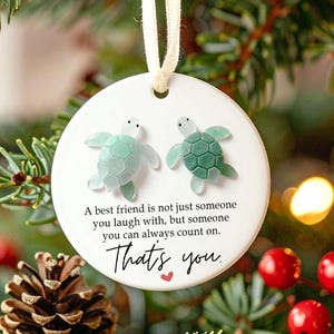 Personalized Sea Glass Friendship Ornament, Best Friend Christmas Decor Gift, Timeless Ceramic Besties Keepsake Gift, Christmas Tree Hanging