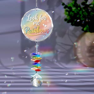 Look for me in Rainbows Personalized Memorial Suncatcher, Crystal Heart Sun catcher Sympathy gift, Memorial gift with name, Prism rainbow