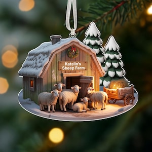 Personalized Sheep Farm Acrylic Ornament, Rustic Christmas Decor, Christmas At The Sheep Farm decor, Farmhouse Christmas Decor, Farmers Gift