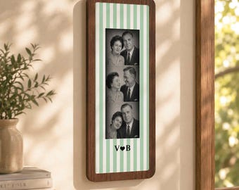 Personalized Photo Strip Wooden Frame, Custom Couple Photo Booth Wall Decor, Anniversary Gift for Couples, Wedding Keepsake, Parents Gift