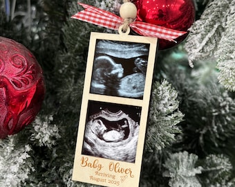 Baby Ultrasound Photo Christmas Ornament, Sonogram Ornament, Baby Arriving, Bumps First Christmas Ornament, Pregnancy Announcement Gift