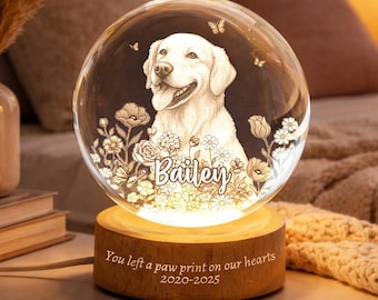 Custom Pet Portrait Crystal Ball Night Light, Pet Photo Crystal Globe Lamp, Pet Lover Gift, Loss of Cat Keepsake, Memorial Gift, Remembrance