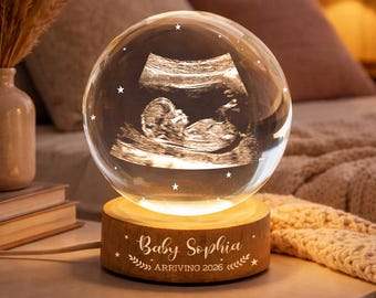 Baby Ultrasound Crystal Globe Night Light, Baby Annoucement Gift, Pregnancy Reveal, Baby Sonogram Keepsake, Baby Arriving, New Grandma Gift
