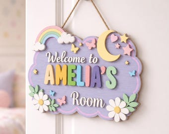Custom Kids Room Door Sign, Custom Name Nursery Decor, Girls 3D Welcome Sign, Baby Girl Room Sign, Kids Bedroom Wooden Sign, Birthday Gifts