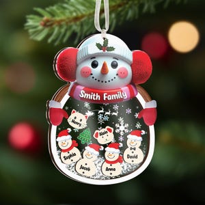 Personalized Snowman Family Christmas Ornament 2025, Grandkids Snowman Shaker Ornament, Christmas Tree Ornament, Family Christmas Gifts