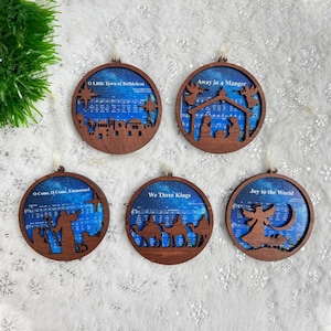 Set of 5 Pieces Nativity Christmas Ornament, Music Sheet Nativity Ornament,  Christian Ornament Christmas Gift, Meaningful Christian Gift