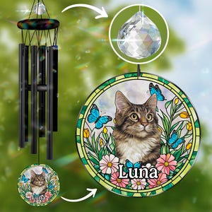 Custom Memorial Cat Wind Chime, Custom Pet Portrait from Photo, Loss of Cat Sympathy Wind Chime, Cat Loss Keepsake, Gift for Pet Lovers