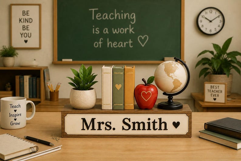 Personalized Teacher Desk Decor,Custom Teacher Name Sign,Classroom Desk Organizer,Teacher Appreciation Gift,Back to School Gift,Office Decor image 6