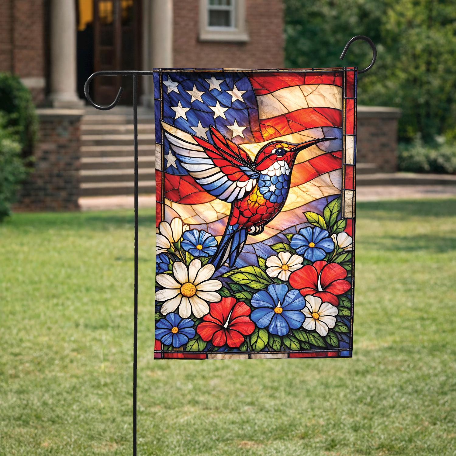 Hummingbird Stained Glass Garden Flag, Floral Yard Flag, Summer Bird ...