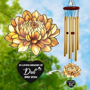 Memorial Flower Wind Chime, Birth Month Flower, Chrysanthemum Flower In Loving Memory, Remembrance Gift, Garden Decor, Black Wind Chime