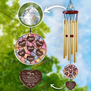 Personalized Mother Windchimes, Mother&#39;s Day Gift, Windchime Gift Birthday for Mom Mama, Custom Kids Names, I Love You Mom Gift, Family Gift