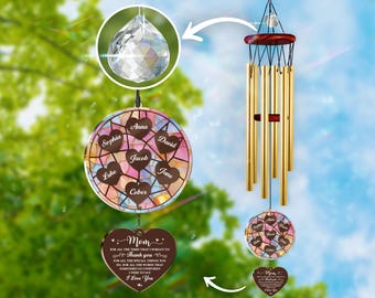 Personalized Mother Windchimes, Mother's Day Gift, Windchime Gift Birthday for Mom Mama, Custom Kids Names, I Love You Mom Gift, Family Gift