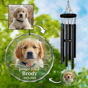 Personalized Dog Memorial Wind Chime, Pet Photo Memorial Ornament, Forever Loved, Cat Memorial, Pet Loss Gift, Dog Loss, Christmas Memorial