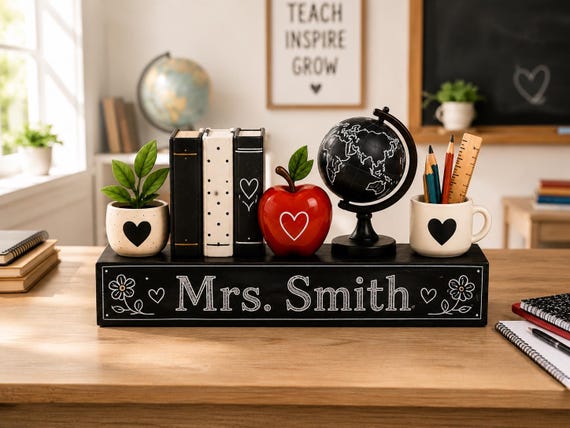 Personalized Teacher Desk Decor,Custom Teacher Name Sign,Classroom Desk Organizer,Teacher Appreciation Gift,Back to School Gift,Office Decor