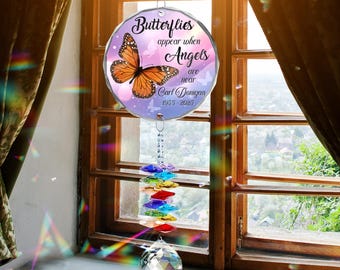 Butterfly Memorial Crystal Suncatcher, sympathiecadeau, herdenkingscadeau voor verlies van vader, moeder sympathie tuindecor, monarchvlinder