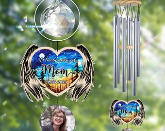 Personalized Angel Wings Wind Chimes with Photo, Custom Memorial Wind Chime for Father in Heaven, Mother’s Day Gifts, Sympathy Gifts
