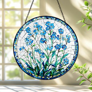 Forget-Me-Not Stained Glass, Blue Floral Suncatcher, Crystal Hanging, Nature Gift Idea, Botanical Style, Nature Lovers, Window Hanging Decor