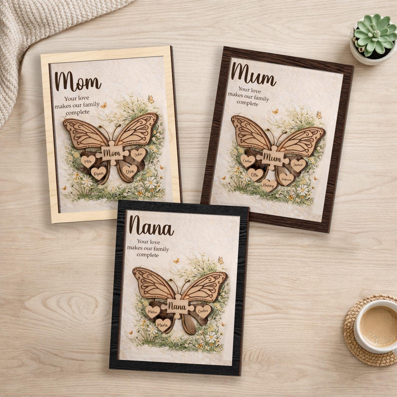 Personalized Mom Butterfly Puzzle Sign, Custom Kids Name Gift for Mom ...