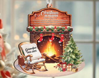 Christmas In Heaven Sympathy Ornament, Memorial Christmas, Grandpa Rocking Chair Personalized Ornament, Empty Chair Christmas In Heaven