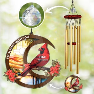 Personalized Memorial Wind Chimes, Loss of Mom, Loss of Dad, Memorial Suncatcher, Sympathy Gift, Father in Heaven, Cardinal Wind chime