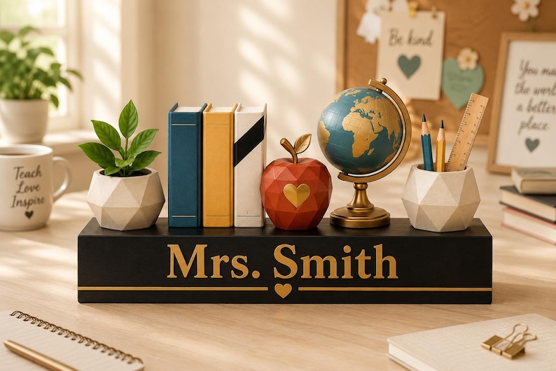 Personalized Teacher Desk Decor,Custom Teacher Name Sign,Classroom Desk Organizer,Teacher Appreciation Gift,Back to School Gift,Office Decor image 7