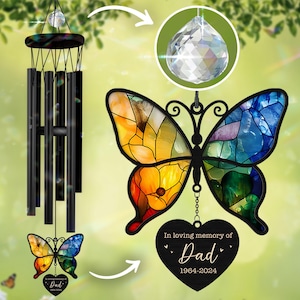 Personalized Memorial Wind Chime, Butterfly Wind Chime, Butterfly Suncatcher Wind Chime, In Loving Memory, Family Gift, Loss of Dad, Mom