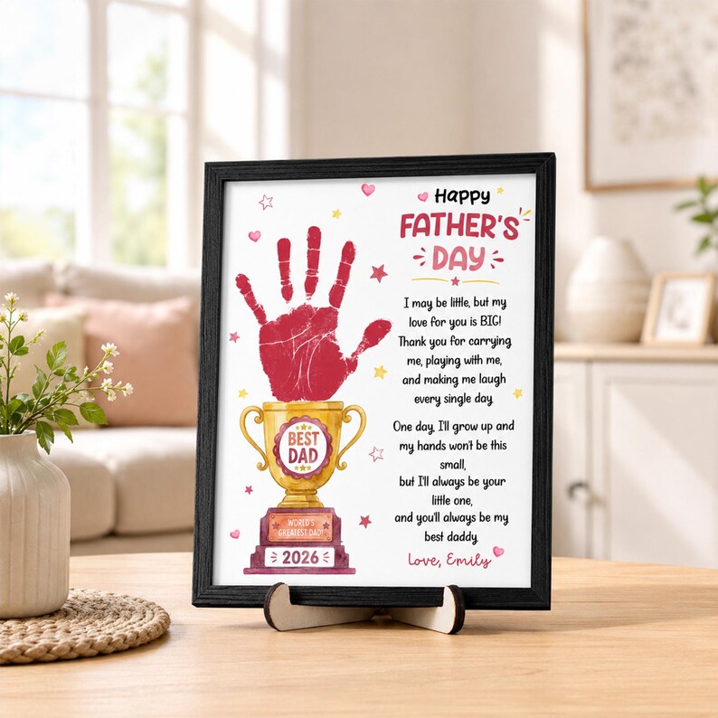 Personalized Father’s Day Handprint Sign, Best Dad Trophy Keepsake ...