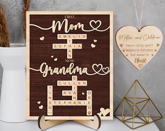 Personalized First Mom, Now Grandma Wooden Sign, Scrabble-style Crossword Frame, Custom Family Name Frame, Mother's Day Personalised Gifts
