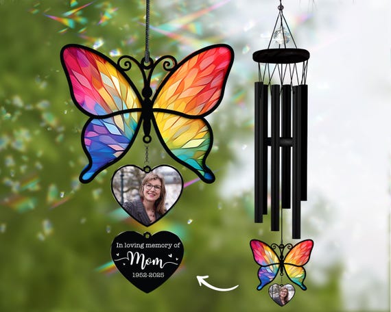 Campanello a vento a forma di farfalla per i propri cari, regalo commemorativo con foto personalizzata per mamma o papà in Paradiso, campanello a vento per condoglianze, regalo unico per la famiglia