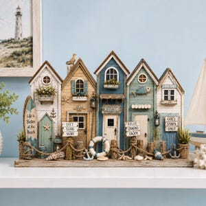 Coastal Beach House Wooden Decor, Nautical Beach Village, Coastal Farmhouse Shelf Decor, Seaside Display, Beach Lover Gift, Ocean Lover Gift