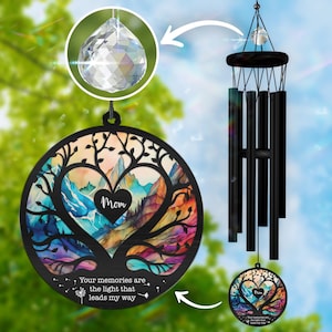 Custom Memorial Windchimes for Angel Mom, Heavenly Mommy Gift, Personalized Windchimes Custom with Suncatcher, Mother Day Wind Chime