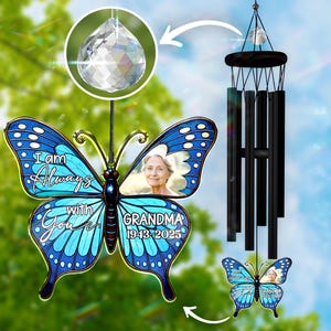 Butterfly Windchime Personalized Photo, Memorial Butterfly, In Loving Memory, Sympathy Gift, Monarch Butterfly Memorial Photo Wind Chime