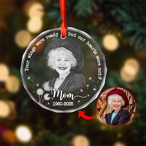 Personalized Memorial Photo Ornament, Engraved Photo Christmas Crystal Ornament, Loss of Father Gift, Sympathy Gift, Remembrance Gift