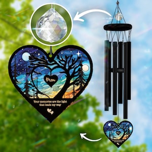 Personalized Heart-Shaped Windchimes for Loss of Mom, Mother Day Memorial Windchimes, Custom Windchimes for Heavenly Mom, Mom in Heaven Gift