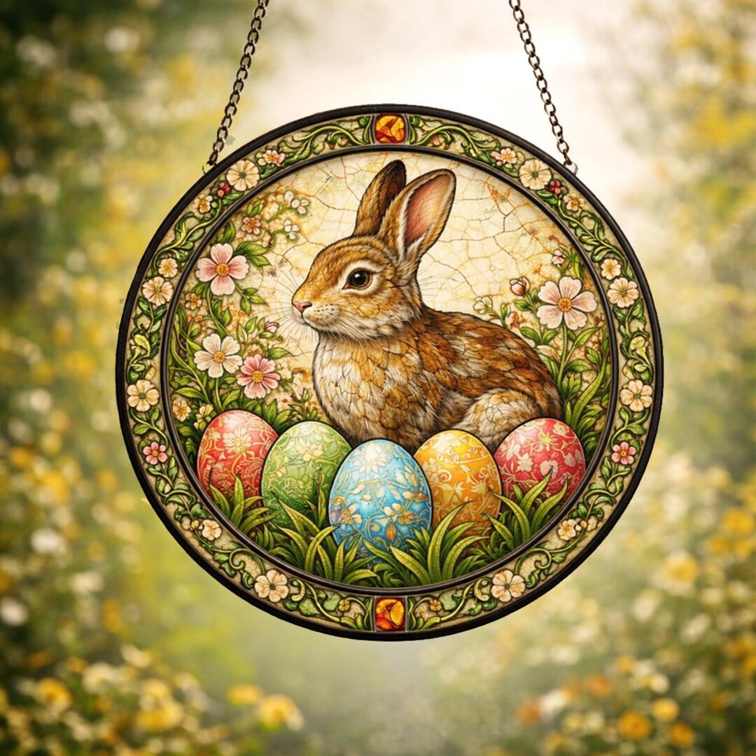 Easter Bunny Suncatcher, Easter Gift, Floral Bunny Rabbit Glass Art ...