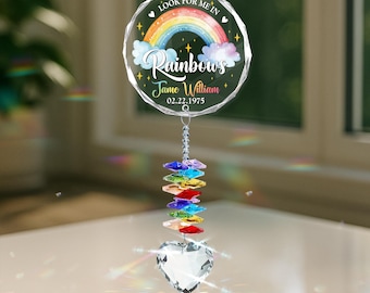 Look For Me In Rainbows Personalized Crystal Suncatcher, Memorial Gift, Loss of Father Gift, Memorial Suncatcher, Rainbow Suncatcher