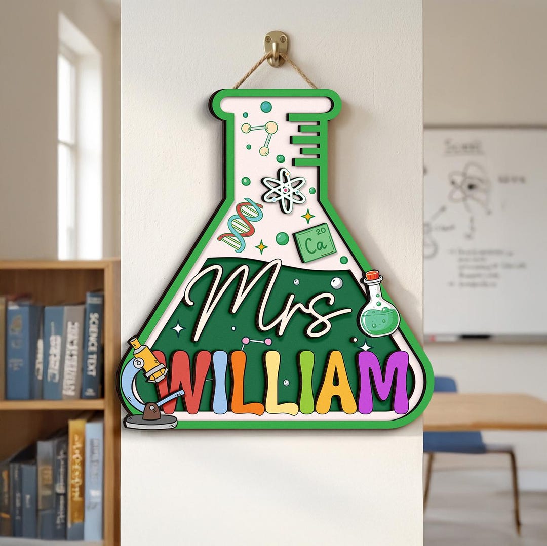 Personalized Science Teacher Door Sign, Custom Teacher Name Sign ...