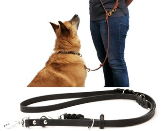 8-Way Lead in Black--the most versatile 6 ft. LEATHER dog leash LIFETIME WARRANTY