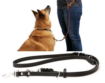 8x8 in BLACK -- 8 ft. L-O-N-G 8-Way versatile leather dog lead LIFETIME WARRANTY