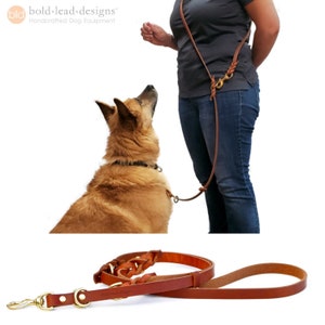 8x8 Lead in TAN -- 8 ft. L-O-N-G 8-Way versatile leather dog lead LIFETIME WARRANTY