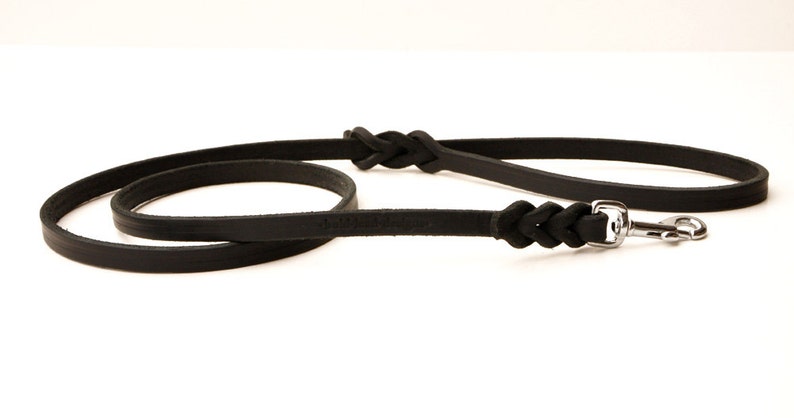 6 foot Traditional Dog Lead: a Premium Leather Leash in BLACK, choice of width size image 2