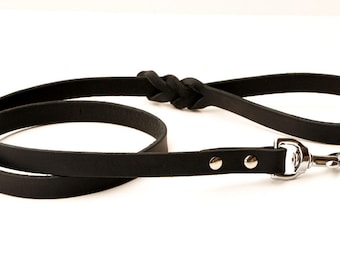 6 foot Traditional Dog Lead: a Premium Leather Leash in BLACK, choice of width size