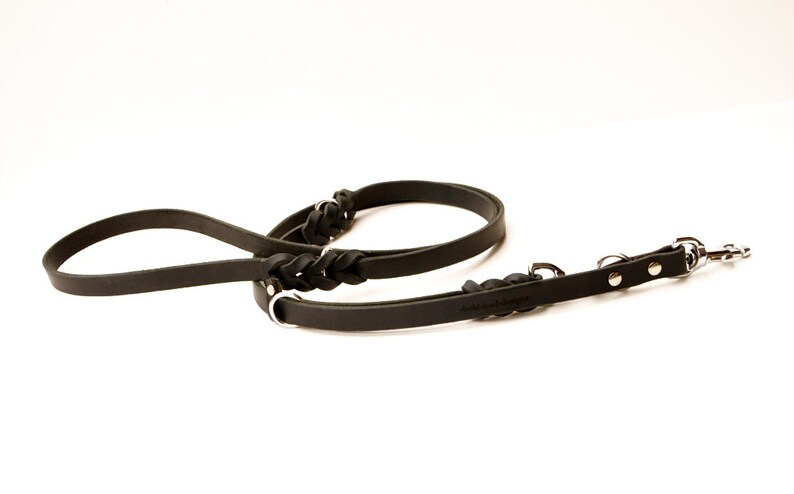 8x8 in BLACK 8 ft. L-O-N-G 8-Way versatile leather dog lead LIFETIME WARRANTY image 6