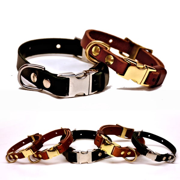 Leather Quick-Release Dog Collar in TAN or BLACK (adjustable)